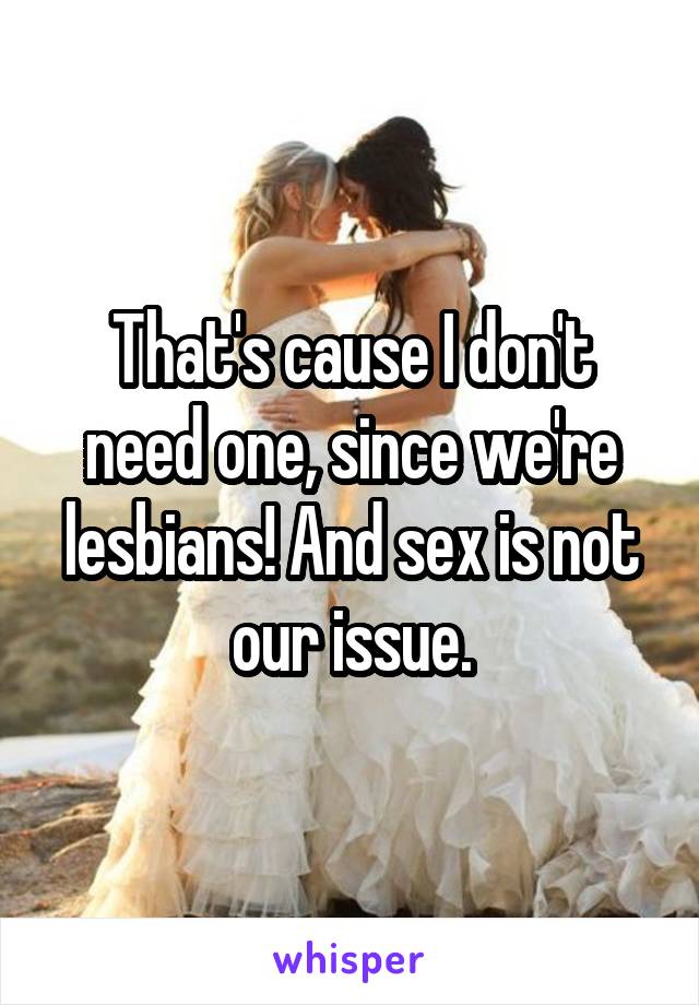 That's cause I don't need one, since we're lesbians! And sex is not our issue.