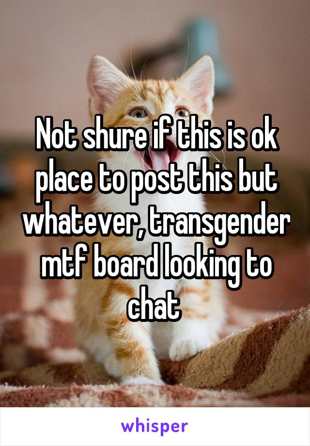 Not shure if this is ok place to post this but whatever, transgender mtf board looking to chat 