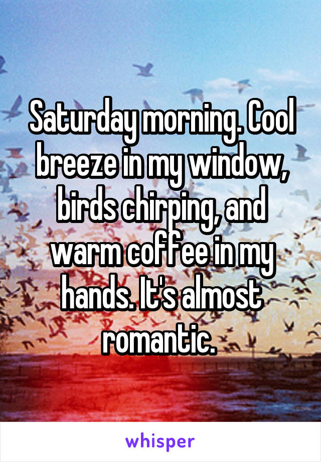 Saturday morning. Cool breeze in my window, birds chirping, and warm coffee in my hands. It's almost romantic. 