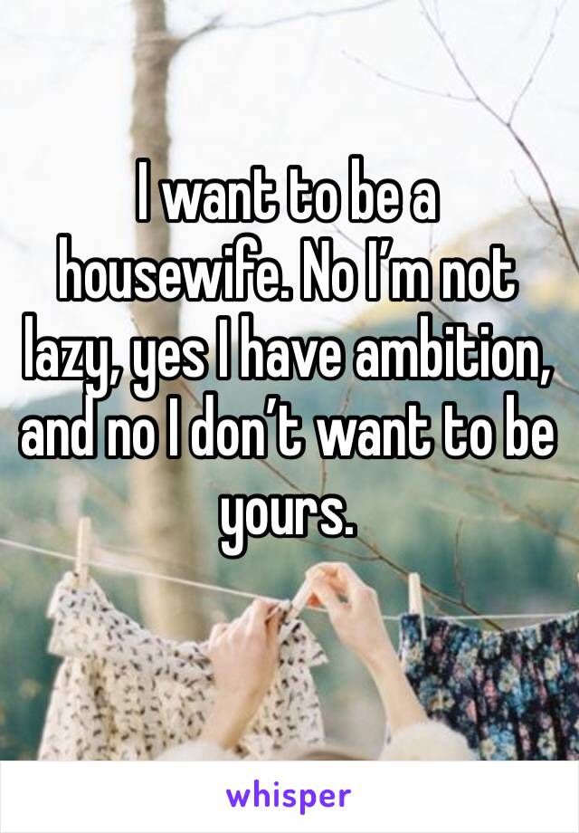 I want to be a housewife. No I’m not lazy, yes I have ambition, and no I don’t want to be yours. 