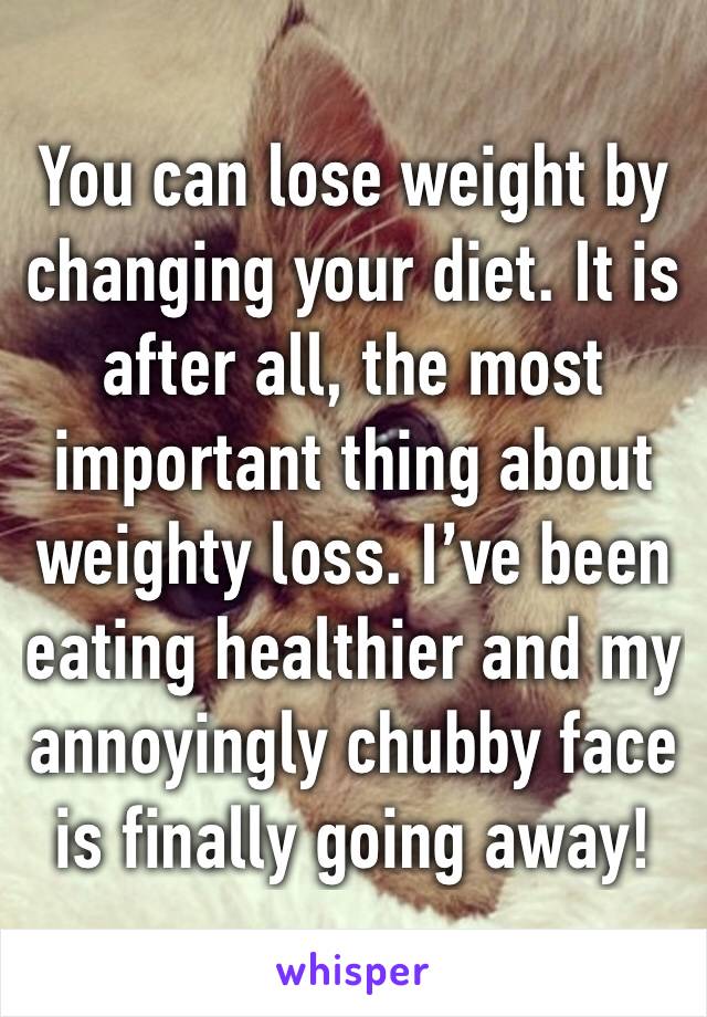 You can lose weight by changing your diet. It is after all, the most important thing about weighty loss. I’ve been eating healthier and my annoyingly chubby face is finally going away!