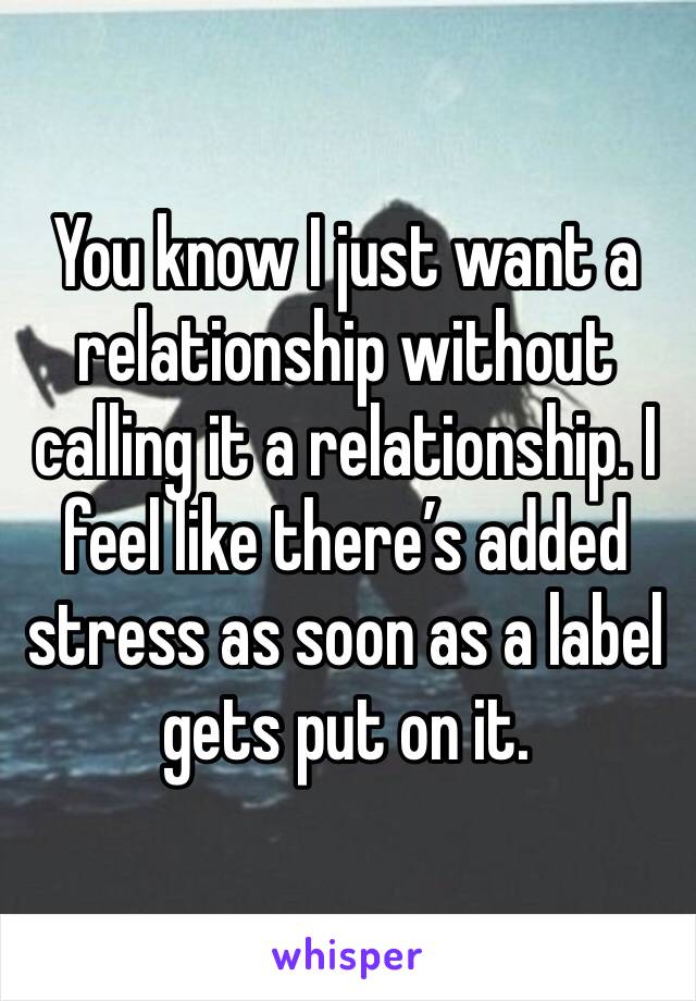 You know I just want a relationship without calling it a relationship. I feel like there’s added stress as soon as a label gets put on it.