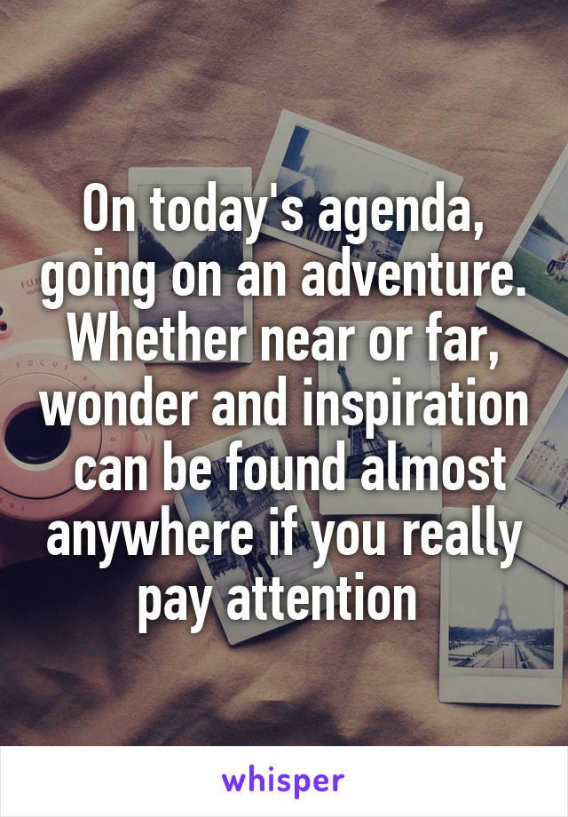 On today's agenda, going on an adventure. Whether near or far, wonder and inspiration  can be found almost anywhere if you really pay attention 