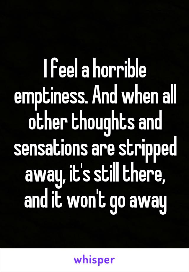 I feel a horrible emptiness. And when all other thoughts and sensations are stripped away, it's still there, and it won't go away