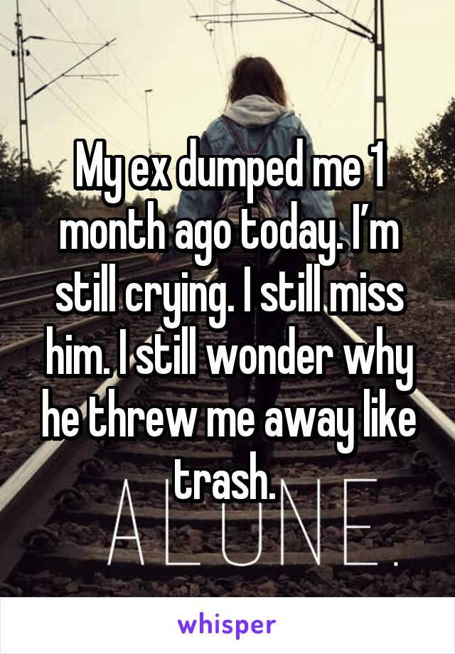 My ex dumped me 1 month ago today. I’m still crying. I still miss him. I still wonder why he threw me away like trash. 