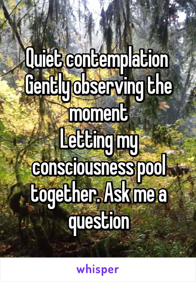 Quiet contemplation 
Gently observing the moment
Letting my consciousness pool together. Ask me a question