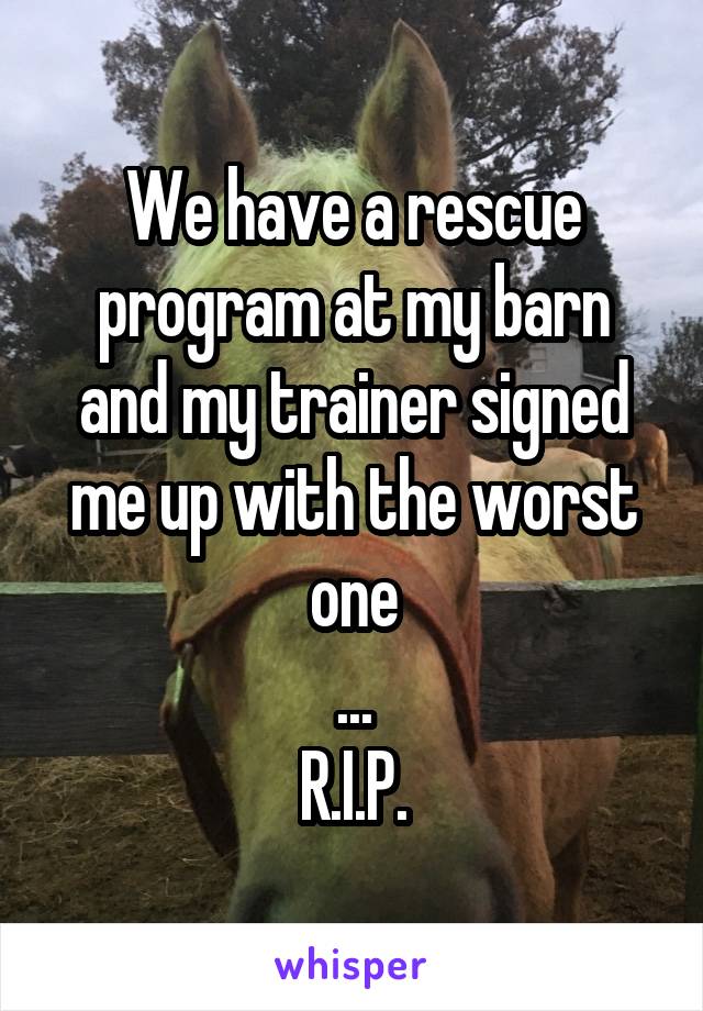 We have a rescue program at my barn and my trainer signed me up with the worst one
...
R.I.P.