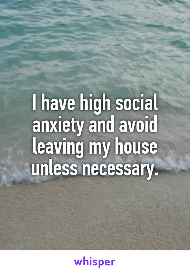 I have high social anxiety and avoid leaving my house unless necessary.