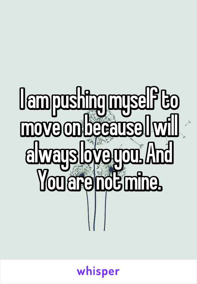 I am pushing myself to move on because I will always love you. And You are not mine.