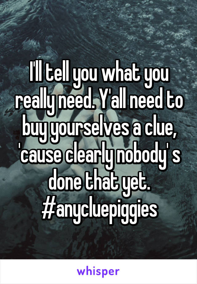 I'll tell you what you really need. Y'all need to buy yourselves a clue, 'cause clearly nobody' s done that yet. #anycluepiggies