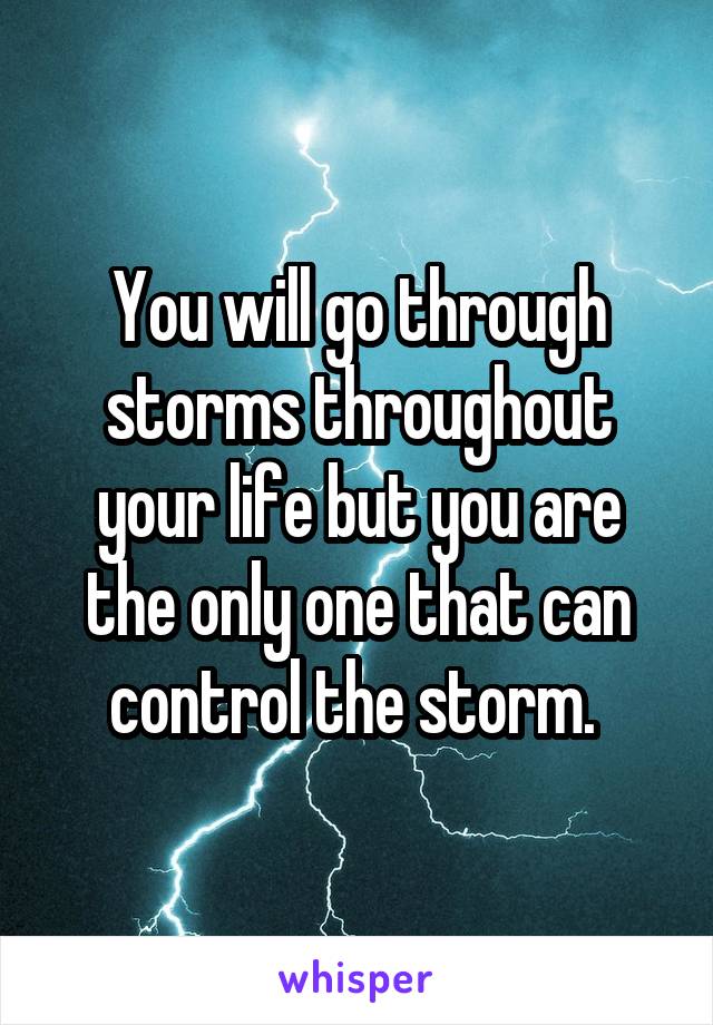 You will go through storms throughout your life but you are the only one that can control the storm. 