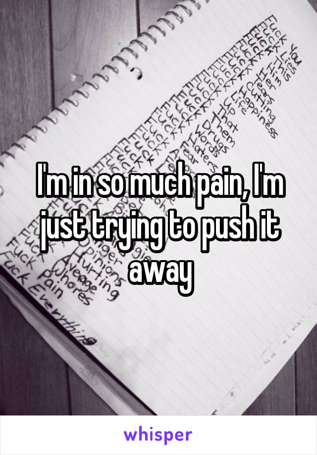 I'm in so much pain, I'm just trying to push it away