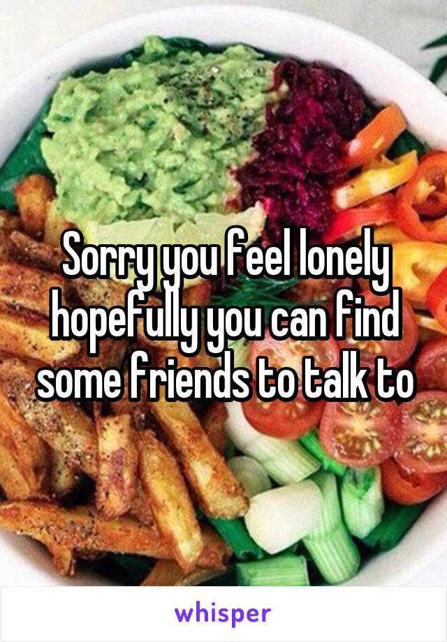 Sorry you feel lonely hopefully you can find some friends to talk to