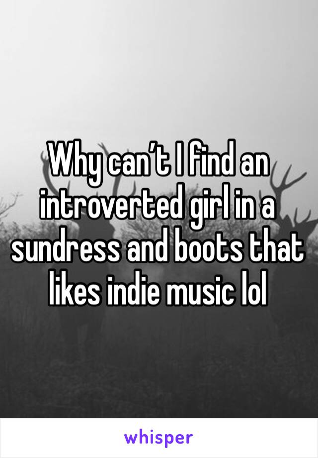Why can’t I find an introverted girl in a sundress and boots that likes indie music lol