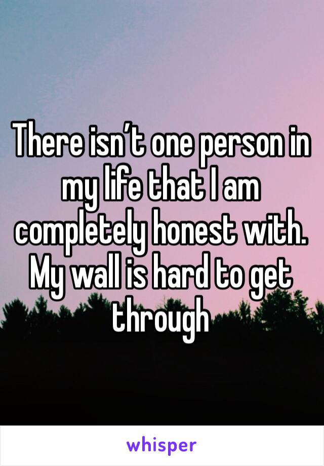 There isn’t one person in my life that I am completely honest with. My wall is hard to get through