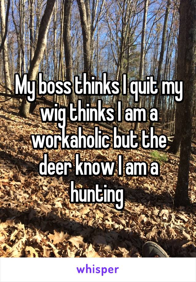 My boss thinks I quit my wig thinks I am a workaholic but the deer know I am a hunting 