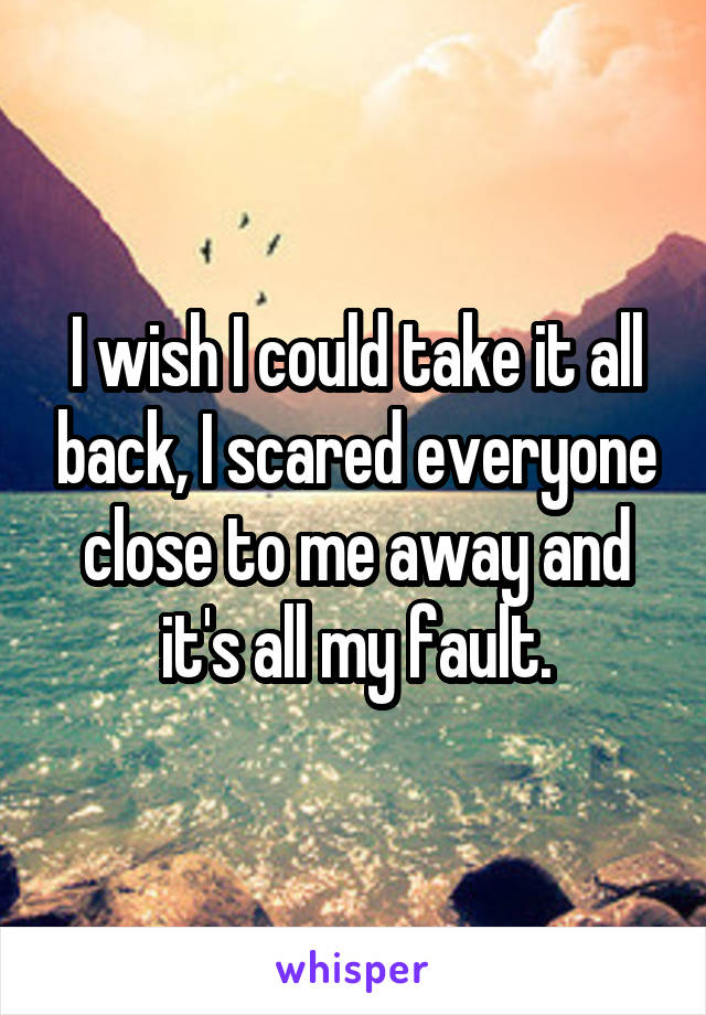 I wish I could take it all back, I scared everyone close to me away and it's all my fault.