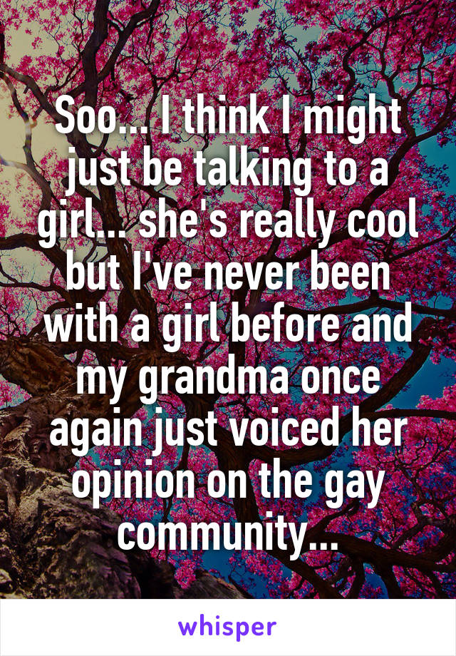 Soo... I think I might just be talking to a girl... she's really cool but I've never been with a girl before and my grandma once again just voiced her opinion on the gay community...