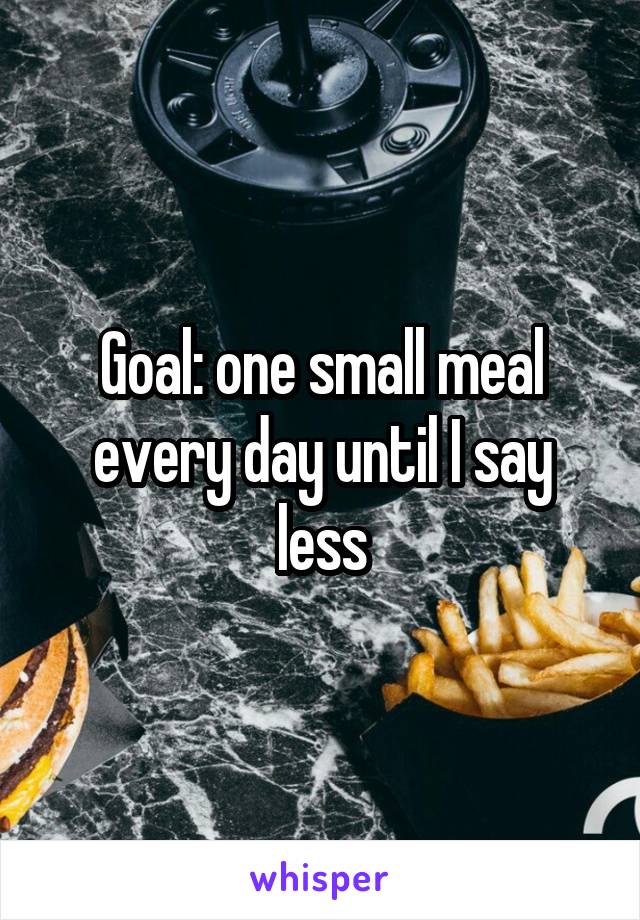 Goal: one small meal every day until I say less