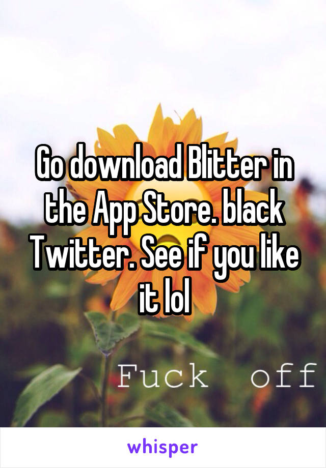 Go download Blitter in the App Store. black Twitter. See if you like it lol
