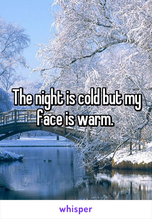 The night is cold but my face is warm. 
