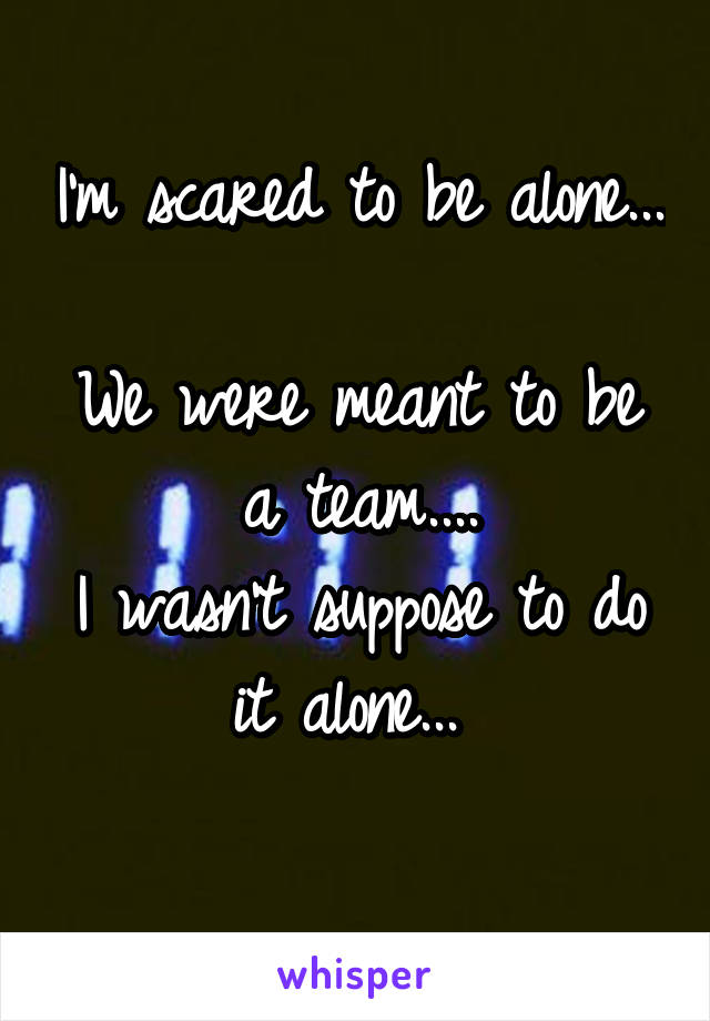 I'm scared to be alone... 
We were meant to be a team....
I wasn't suppose to do it alone... 
