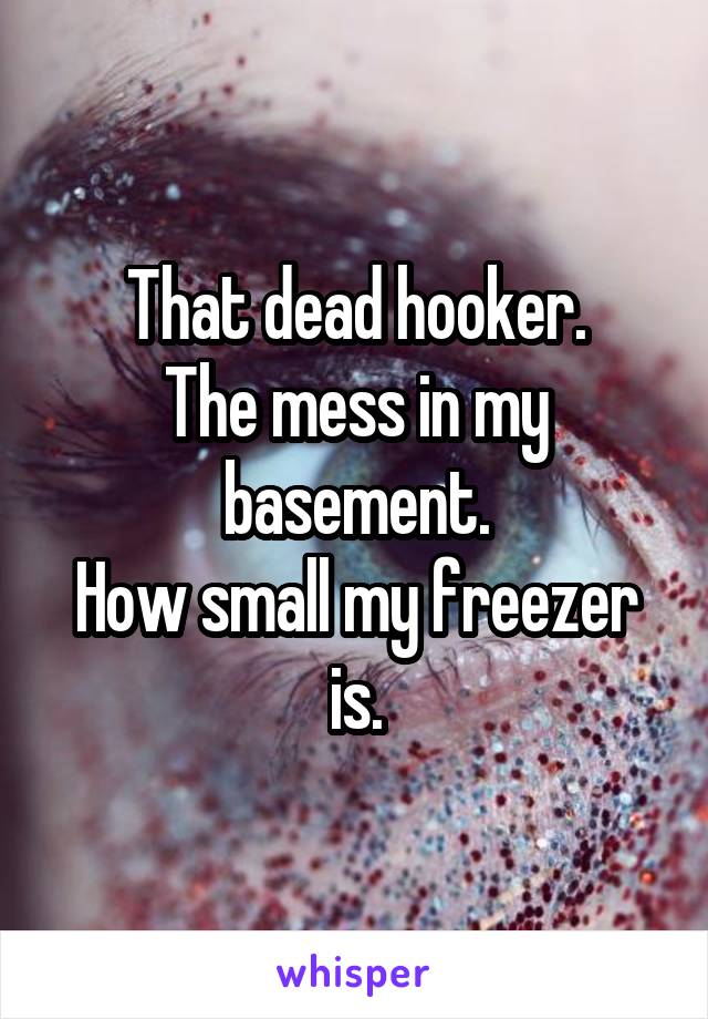 That dead hooker.
The mess in my basement.
How small my freezer is.