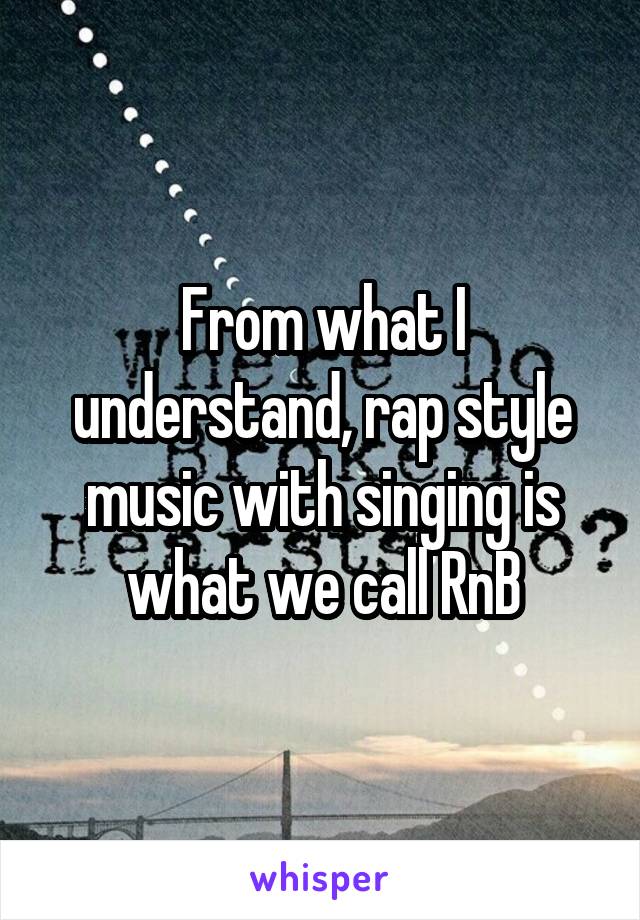 From what I understand, rap style music with singing is what we call RnB