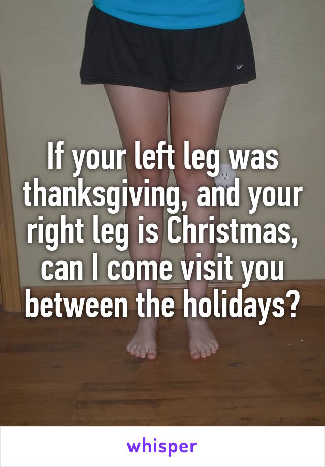 If your left leg was thanksgiving, and your right leg is Christmas, can I come visit you between the holidays?