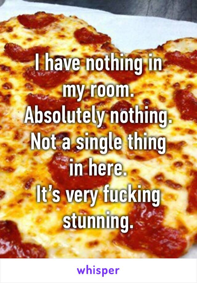 I have nothing in my room.
Absolutely nothing.
Not a single thing in here.
It’s very fuсking stunning.