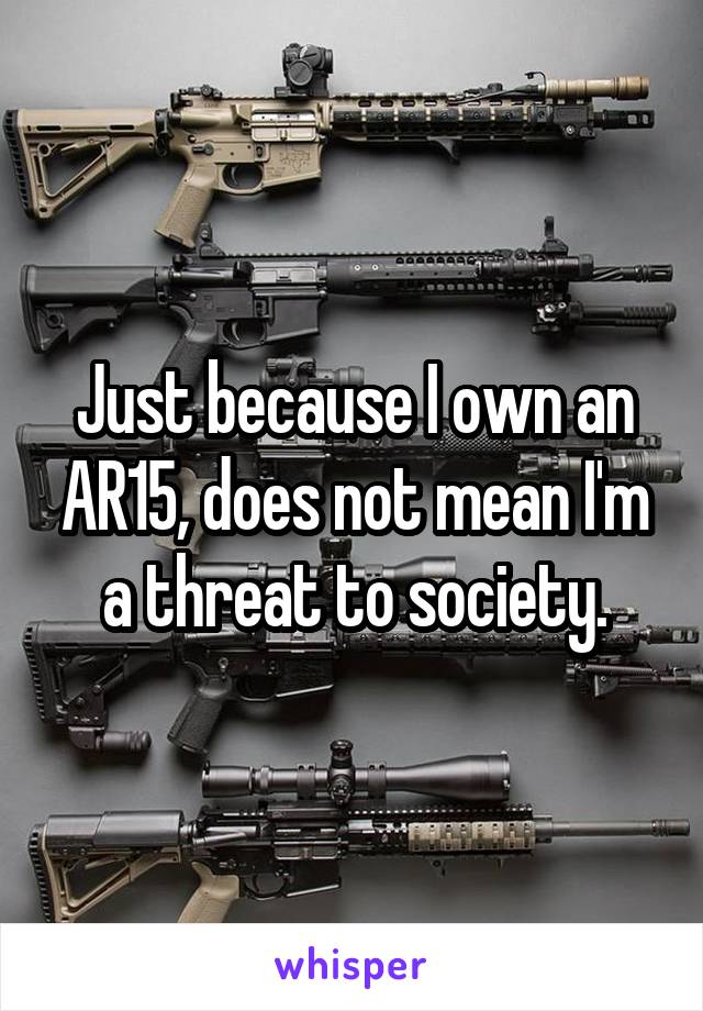 Just because I own an AR15, does not mean I'm a threat to society.