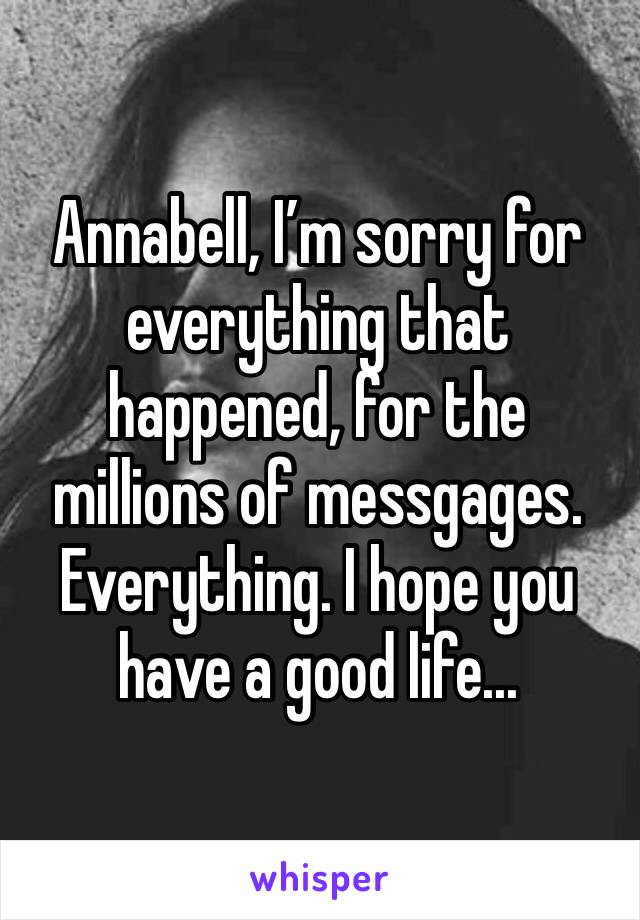 Annabell, I’m sorry for everything that happened, for the millions of messgages. Everything. I hope you have a good life... 