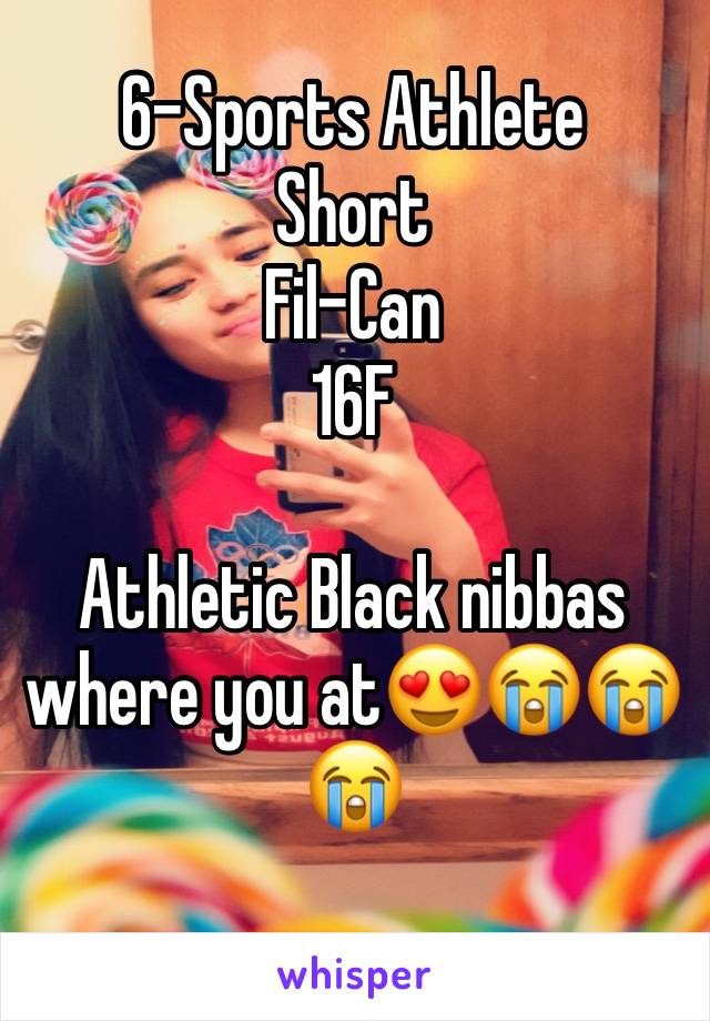6-Sports Athlete
Short
Fil-Can
16F

Athletic Black nibbas where you at😍😭😭😭
