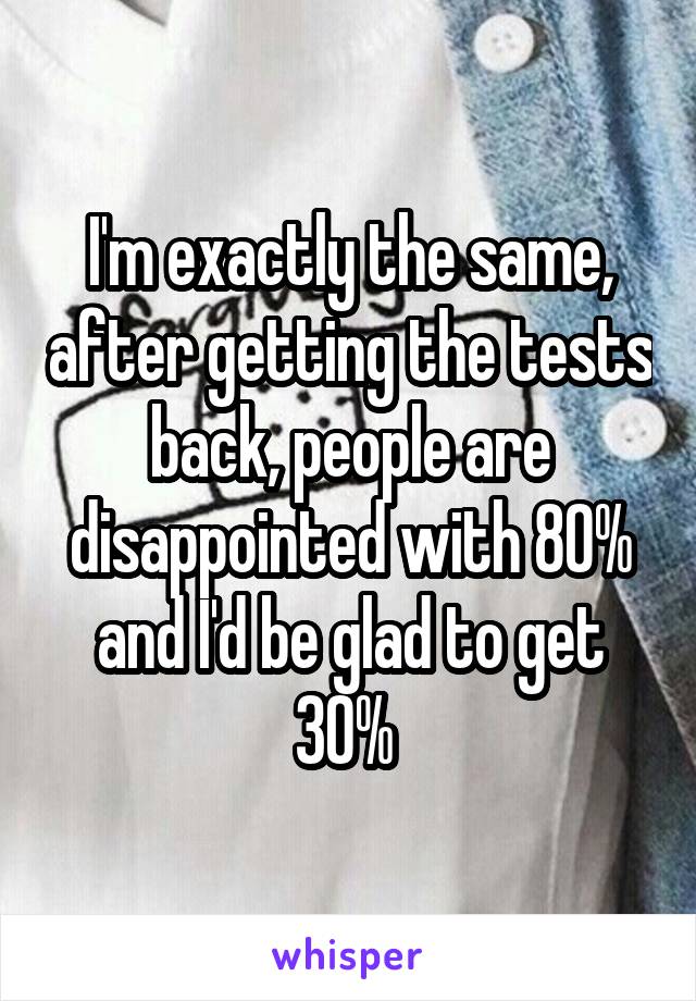 I'm exactly the same, after getting the tests back, people are disappointed with 80% and I'd be glad to get 30% 