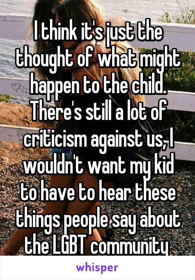 I think it's just the thought of what might happen to the child. There's still a lot of criticism against us, I wouldn't want my kid to have to hear these things people say about the LGBT community 