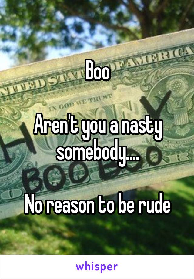 Boo

Aren't you a nasty somebody....

No reason to be rude