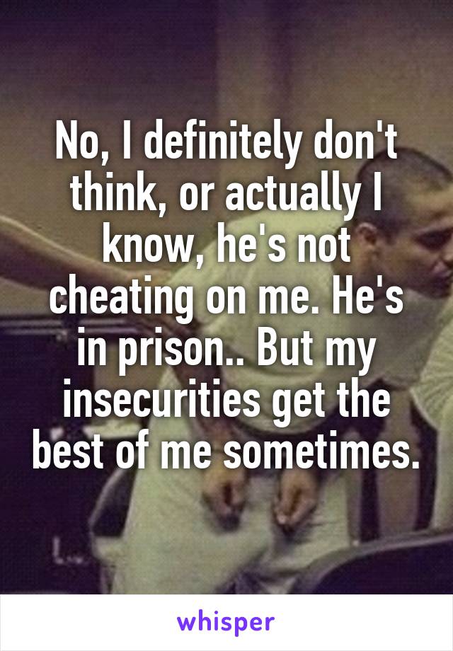 No, I definitely don't think, or actually I know, he's not cheating on me. He's in prison.. But my insecurities get the best of me sometimes. 