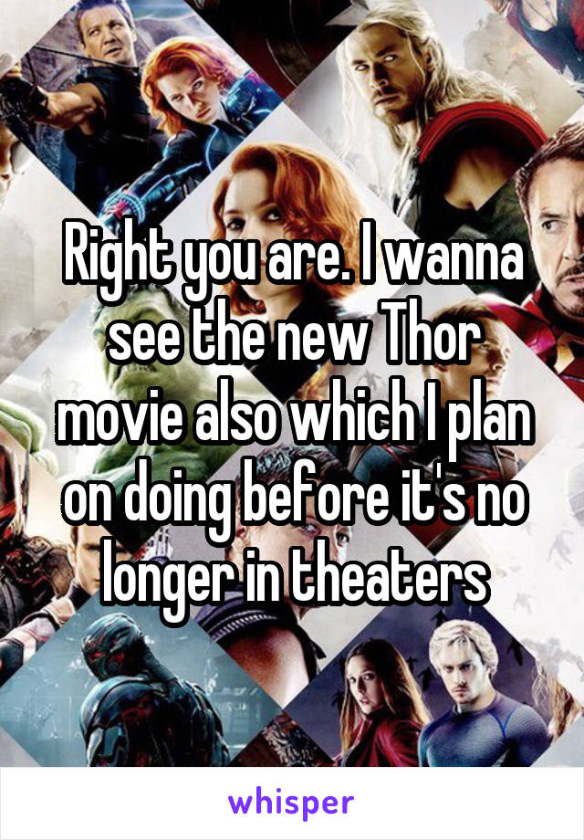 Right you are. I wanna see the new Thor movie also which I plan on doing before it's no longer in theaters