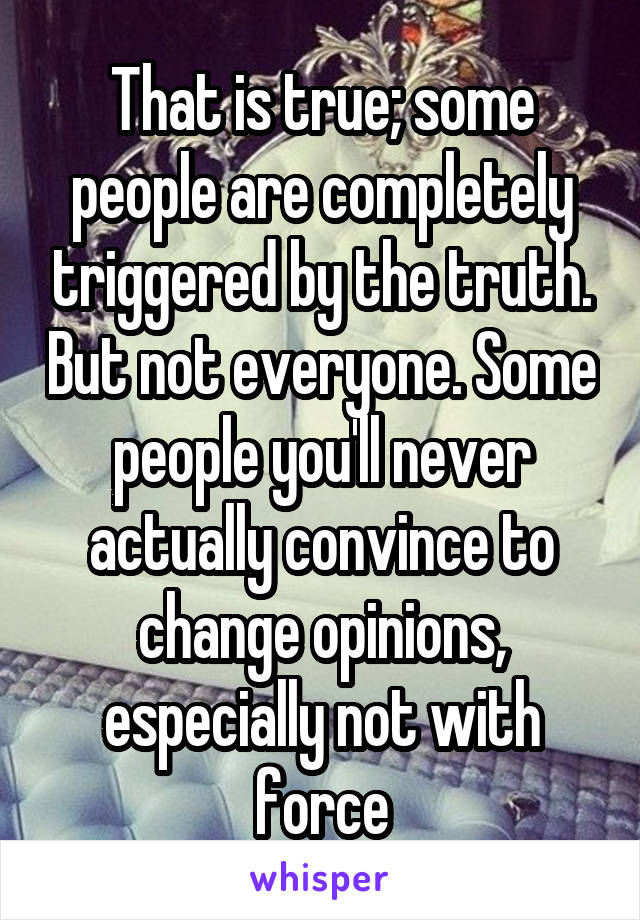 That is true; some people are completely triggered by the truth. But not everyone. Some people you'll never actually convince to change opinions, especially not with force