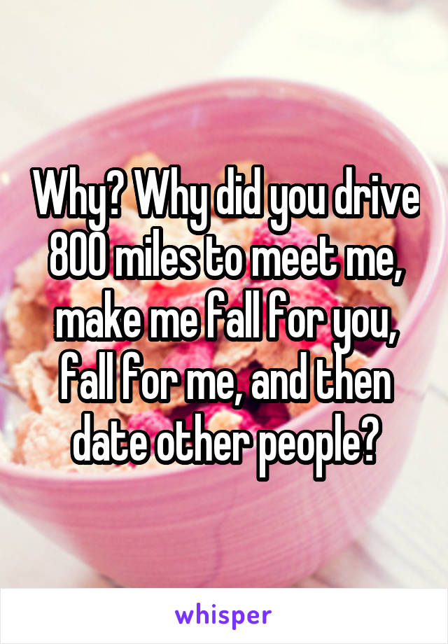 Why? Why did you drive 800 miles to meet me, make me fall for you, fall for me, and then date other people?