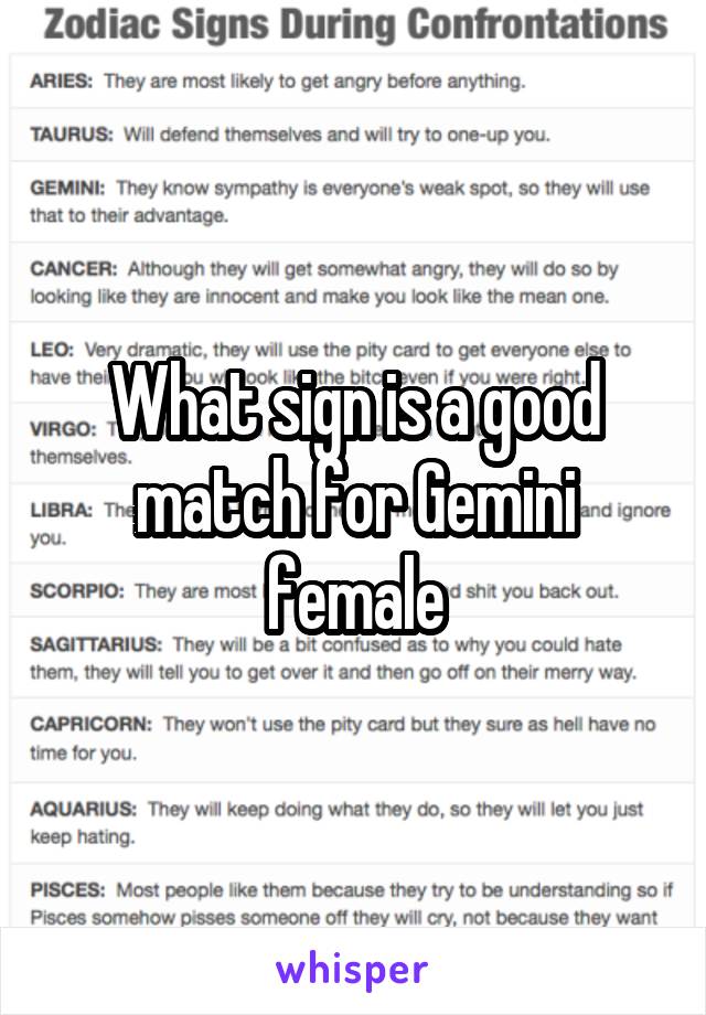 What sign is a good match for Gemini female