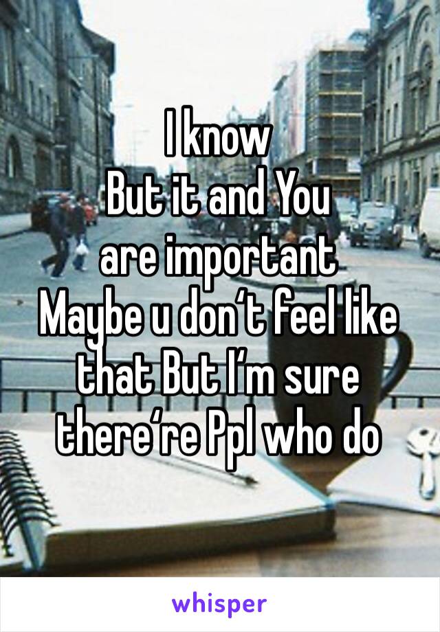 I know 
But it and You are important
Maybe u don‘t feel like that But I‘m sure there‘re Ppl who do 