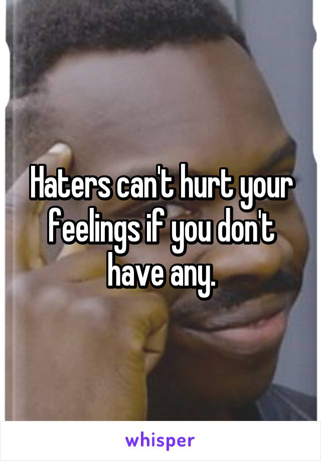 Haters can't hurt your feelings if you don't have any.