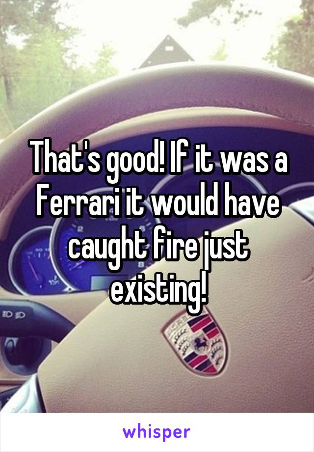 That's good! If it was a Ferrari it would have caught fire just existing!
