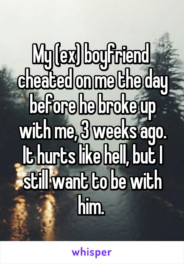 My (ex) boyfriend  cheated on me the day before he broke up with me, 3 weeks ago. It hurts like hell, but I still want to be with him. 