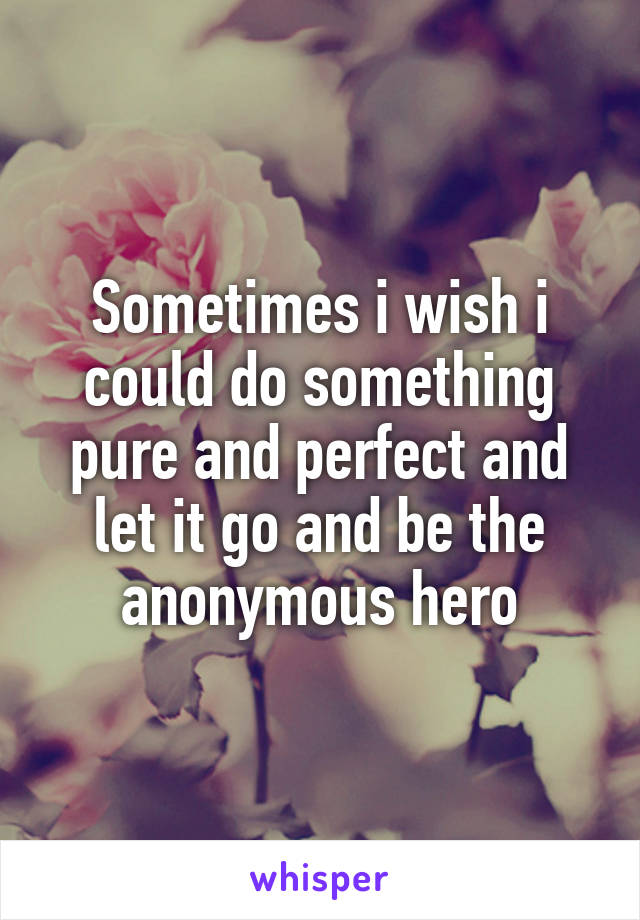 Sometimes i wish i could do something pure and perfect and let it go and be the anonymous hero