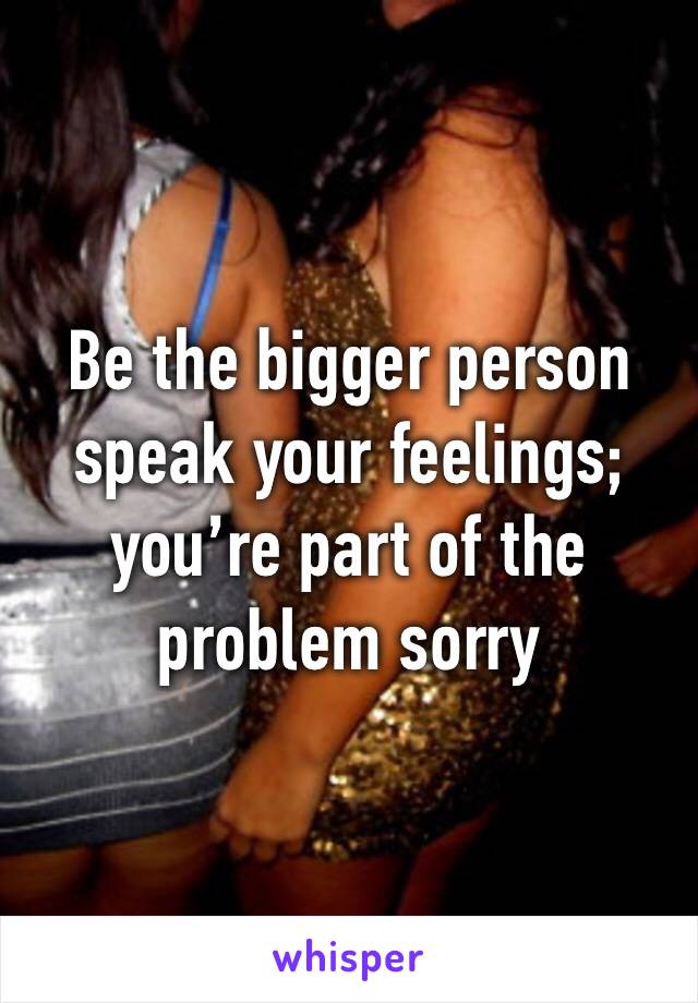 Be the bigger person speak your feelings; you’re part of the problem sorry
