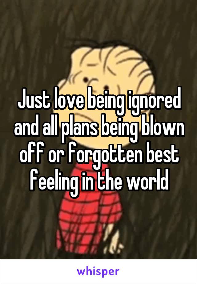 Just love being ignored and all plans being blown off or forgotten best feeling in the world