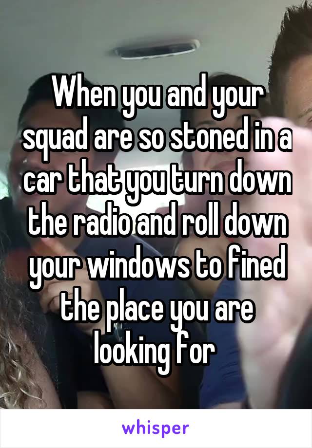 When you and your squad are so stoned in a car that you turn down the radio and roll down your windows to fined the place you are looking for 
