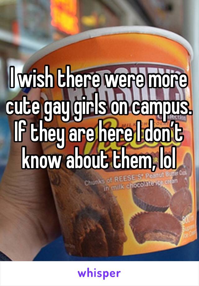 I wish there were more cute gay girls on campus. If they are here I don’t know about them, lol